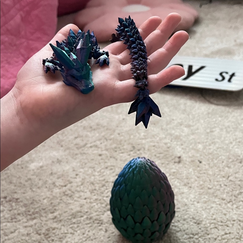 Blue and Green Dragon Figurine with Egg